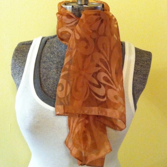 Vintage Beautiful Brownish Bronze Sheer Paisley Versatile Scarf - Picture 6 of 10